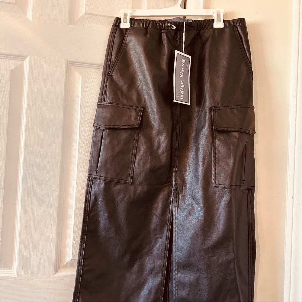 Maxi leather  faux skirt with pockets  on the side